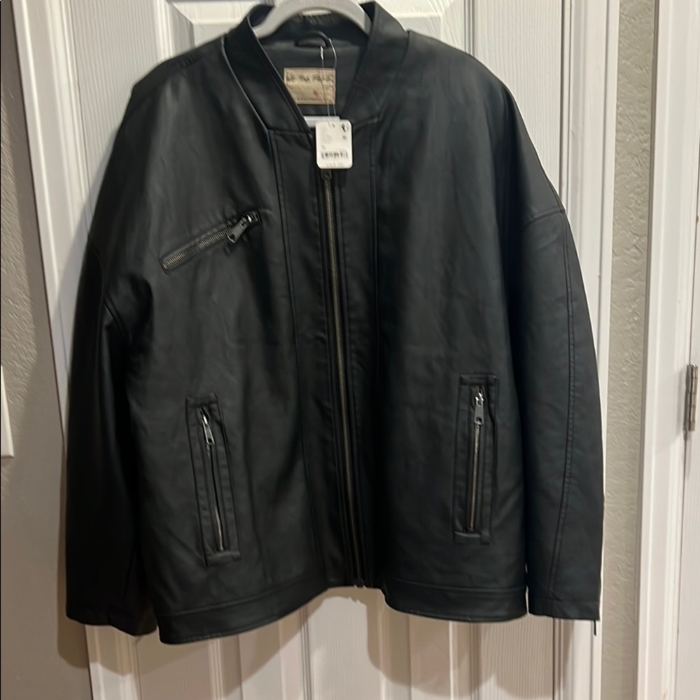 Free People Black Bomber Jacket with Ribbed Cuffs.